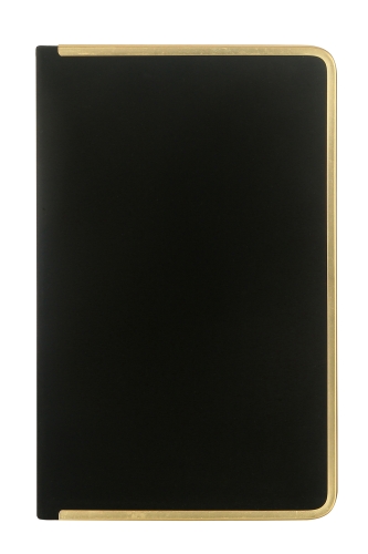 123-0236 Monaco Süet Sert Kapak Defter 100gr. 96 Yaprak 13x21 cm. Kenar Altın Demir ve Altın Yaldız Çizgiliı Siyah
