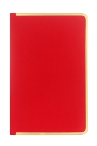 123-0237 Monaco Süet Sert Kapak Defter 100gr. 96 Yaprak 13x21 cm. Kenar Altın Demir ve Altın Yaldız Çizgiliı Kırmızı - Thumbnail