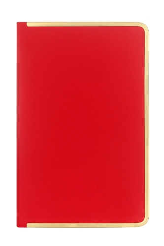 123-0237 Monaco Süet Sert Kapak Defter 100gr. 96 Yaprak 13x21 cm. Kenar Altın Demir ve Altın Yaldız Çizgiliı Kırmızı