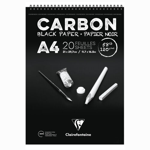 Clairefontaine Carbon Siyah A4 Çizim Defteri Perforeli Üstten Spiralli 5185