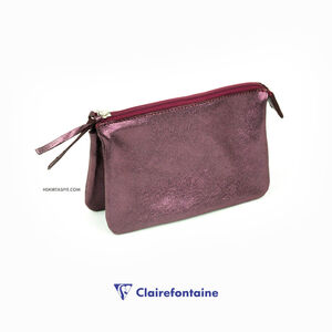 Clairefontaine Cuirise Small Flat Pocket 2 Bölmeli Deri Çanta Cherry 400011C 0111 - Thumbnail