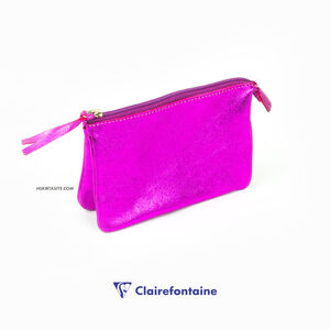 Clairefontaine Cuirise Small Flat Pocket 2 Bölmeli Deri Çanta Raspberry 400015C 0159 - Thumbnail