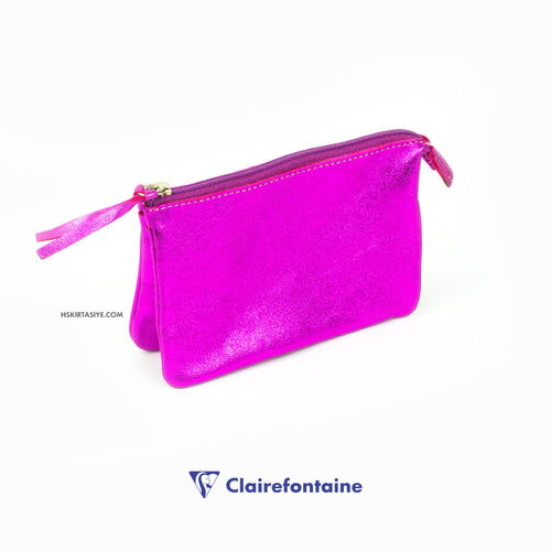 Clairefontaine Cuirise Small Flat Pocket 2 Bölmeli Deri Çanta Raspberry 400015C 0159