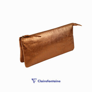 Clairefontaine KLEO PATHRA Big Flat 2 Bölmeli Deri Kalem Çantası Bronze 410048C 0484 - Thumbnail