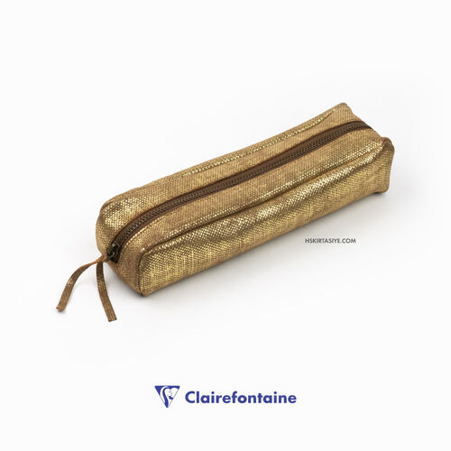 Clairefontaine KLEO PATHRA Rectangular Deri Kalem Çantası Gold 410040C 0408
