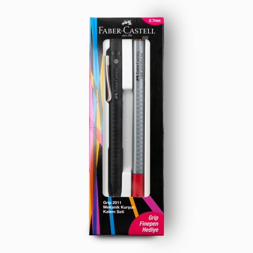 Faber Castell Grip 2011 0.7 mm Mekanik Kurşun Kalem Seti Siyah (Grip Fine Pen Hediye) 4751