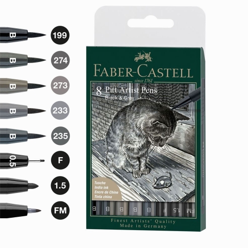 Faber Castell Pitt Artist Pens Fiber Uçlu Kalem Seti Black Grey 167171