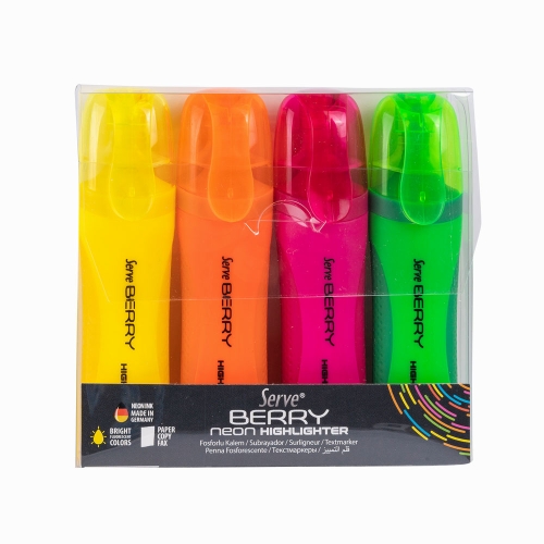 Serve Berry 4 Renk Neon İşaretleme Kalemi Seti 7400