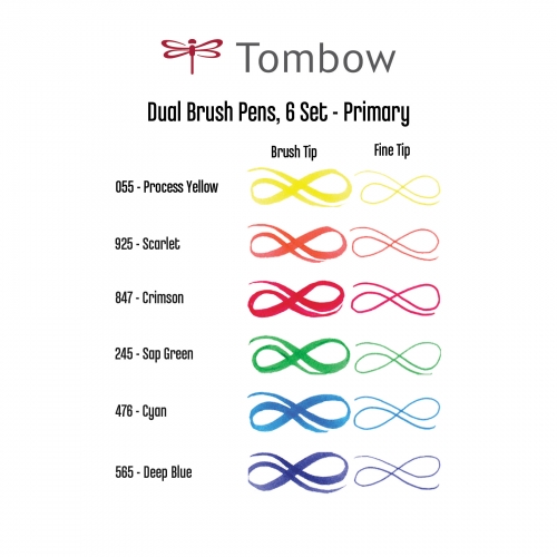Tombow Dual Brush 6'lı Set Primary Palette