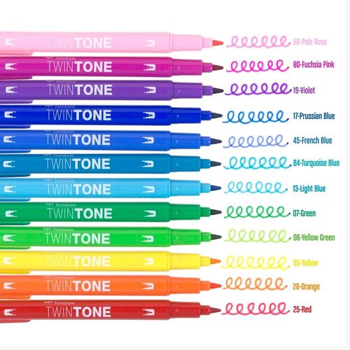 Tombow TwinTone 12'li Rainbow Renkler Çift Uçlu Markör Seti 5266