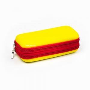 Solid Sarı Kırmızı Fermuarlı Küçük Çift Katlı Kalem Çantası 1038 - Thumbnail