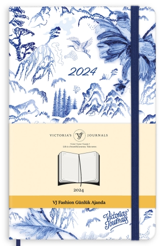 Victoria's Journals 2024 Fashion Günlük Ajanda 13x21 Beyaz-Mavi 1814